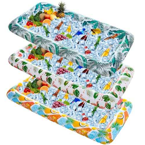 Yousoontic 3 Pcs Tiki Inflatable Serving Hawai Inflatable Serving Bar Tropical Style Food Drink Containers Salad Ice Tray BBQ Picnic Pool Buffet Luau Cooler for Summer Pool Favors Luau Tiki Party