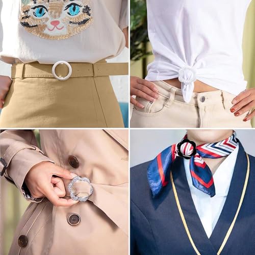 Image of 12PCS Silk Scarf Ring Clip T-Shirt Tie Clips for Women Girls 80's Party Accessories Fashion Resin Ring Scarves Clasp Waist Buckle for Shirts Clothing Clips with 1 Exquisite Box