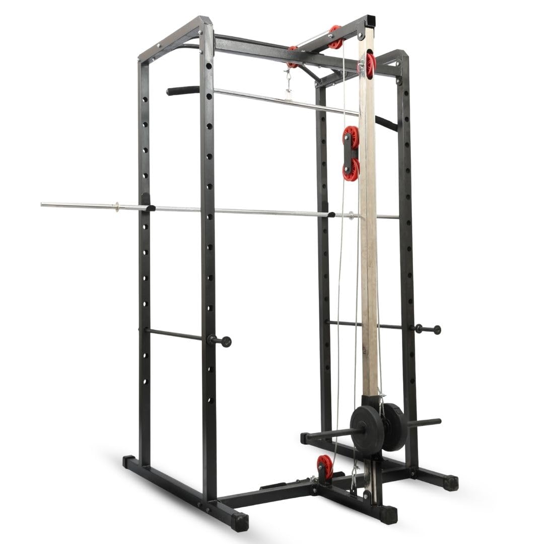 KENIT Adjustable Power Squat Rack | Heavy-Duty Power Cage for Pull Ups, Weight Lifting & Strength Training | Home Gym Squat Stand & Workout Station