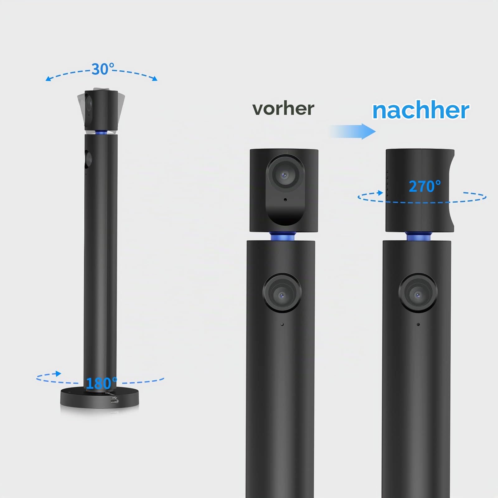 CZUR Halo Dual Webcam 180° Drehbare, 1080P Kamera mit Mikrofon Streamcam Videokamera 90° Sichtfeld Camera für PC, Computerkamera, Plug and Play, für Zoom/Skype/Teams/Hangouts