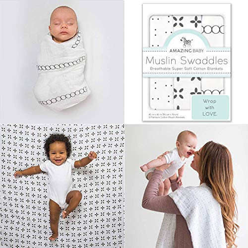 Amazing Baby by SwaddleDesigns - Set de 3 mantas de muselina para bebés