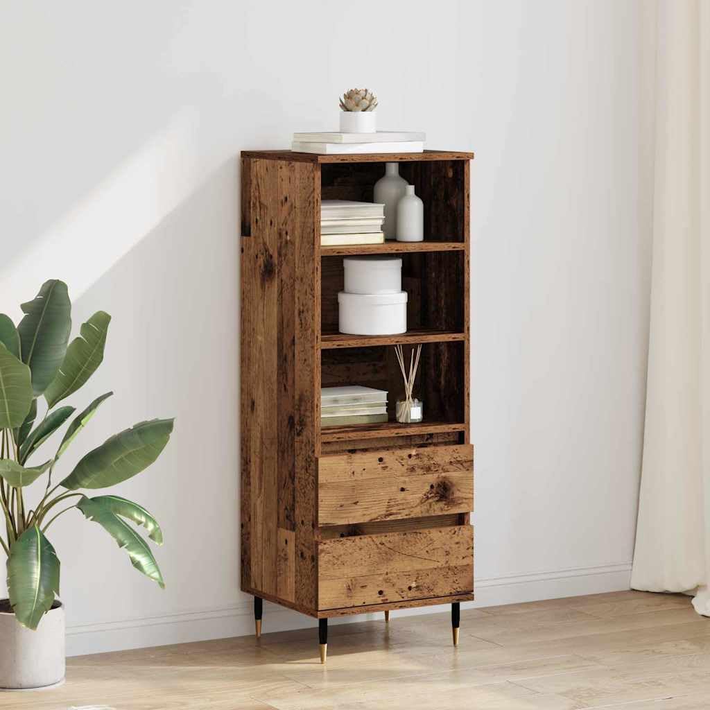 Buffet haut avec tiroirs en bois 40 x 36 x 110 cm, buffet moderne avec espace de rangement, étagère et étagère pour salon, salle à manger, couloir, solution de rangement élégante avec pieds