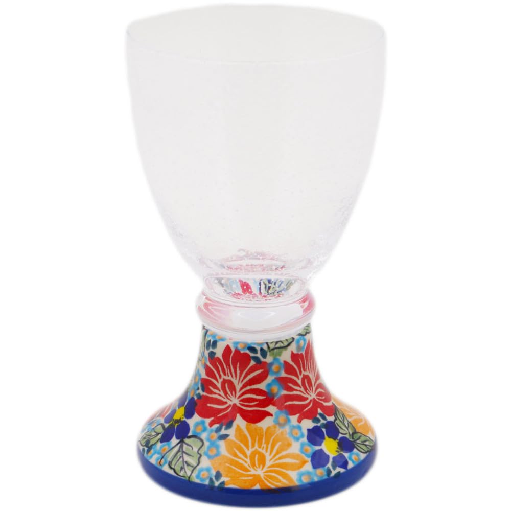 Authentic Polish Pottery Goblet Signature UNIKAT in Warm Summer Design Handmade in Boles?awiec Poland + Certificate of Authenticity