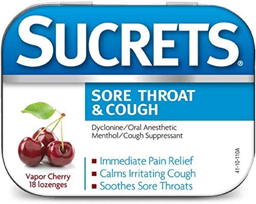 Sucrets Sore Throat & Cough Lozenges, Vapor Cherry Flavor, 18 Count, Pack of 4 (72 Total Lozenges)