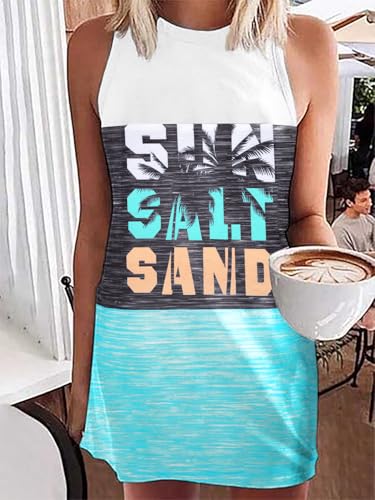 Image of MYHALF Summer Tank Dress for Women Sleeveless Beach Vacation Sundress Short Coconut Tree Sun Dress Casual Coverup