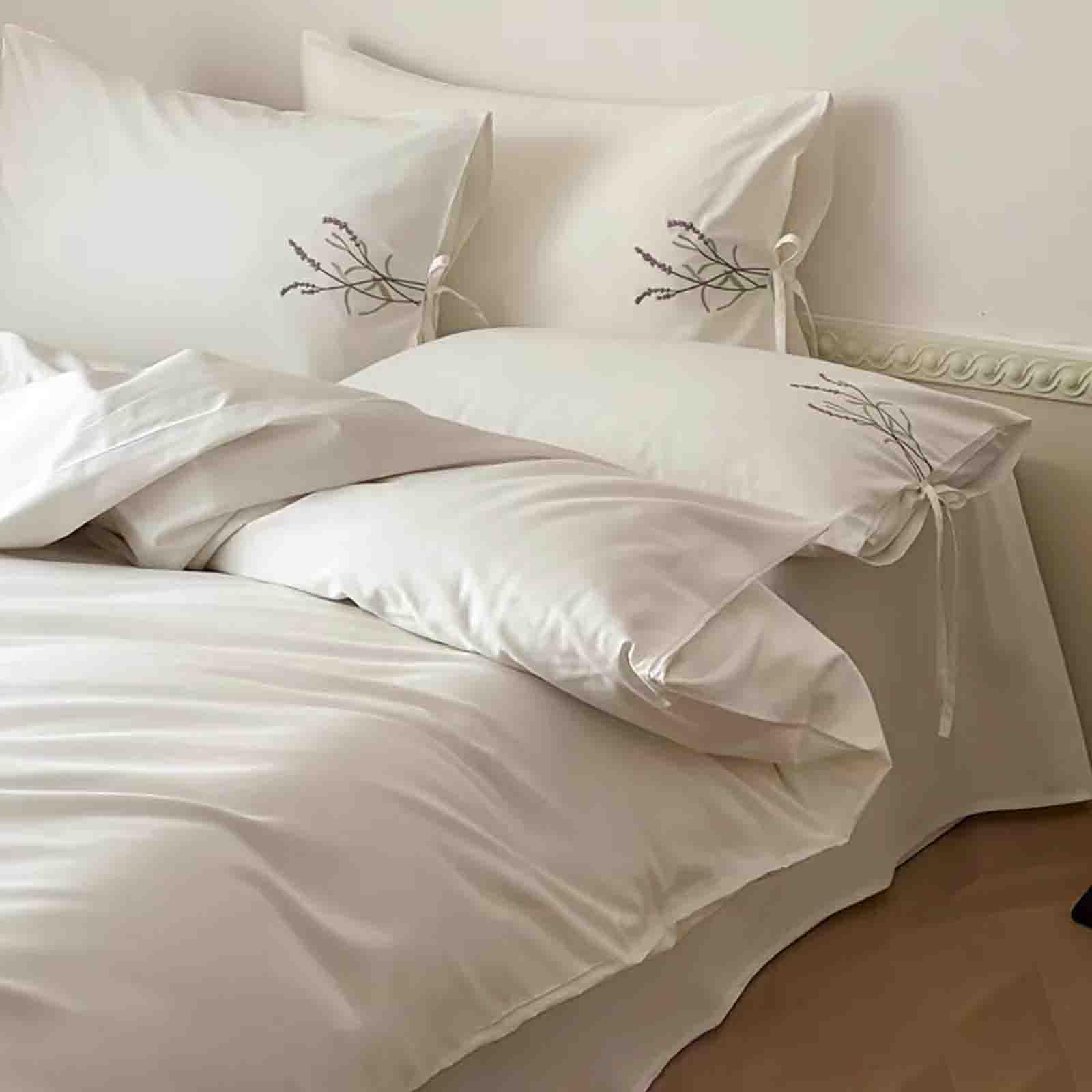 Drap plat 2 personnes coton tissage 100 fils drap et taies d'oreillers pour lit blanc double