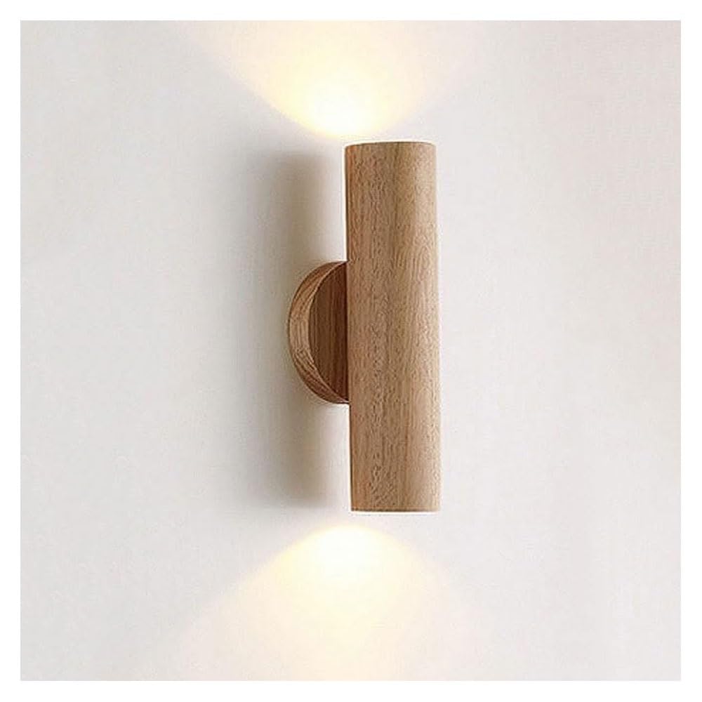 FEITENGDA Minimalist Cylindrical Wooden Wall Sconce Japanese Modern Farmhouse Wood Shade Wall Lamp Interior Dimmable Hardwired Wall Light Fixture for Bedroom Hallway Entryway(Wood)