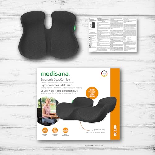 Medisana MC 100 Ergonomisches Sitzkissen – Memory Foam Kissen zur Entlastung von Steißbein & Rücken, rutschfest & pflegeleicht, für Büro, Auto & Reisen