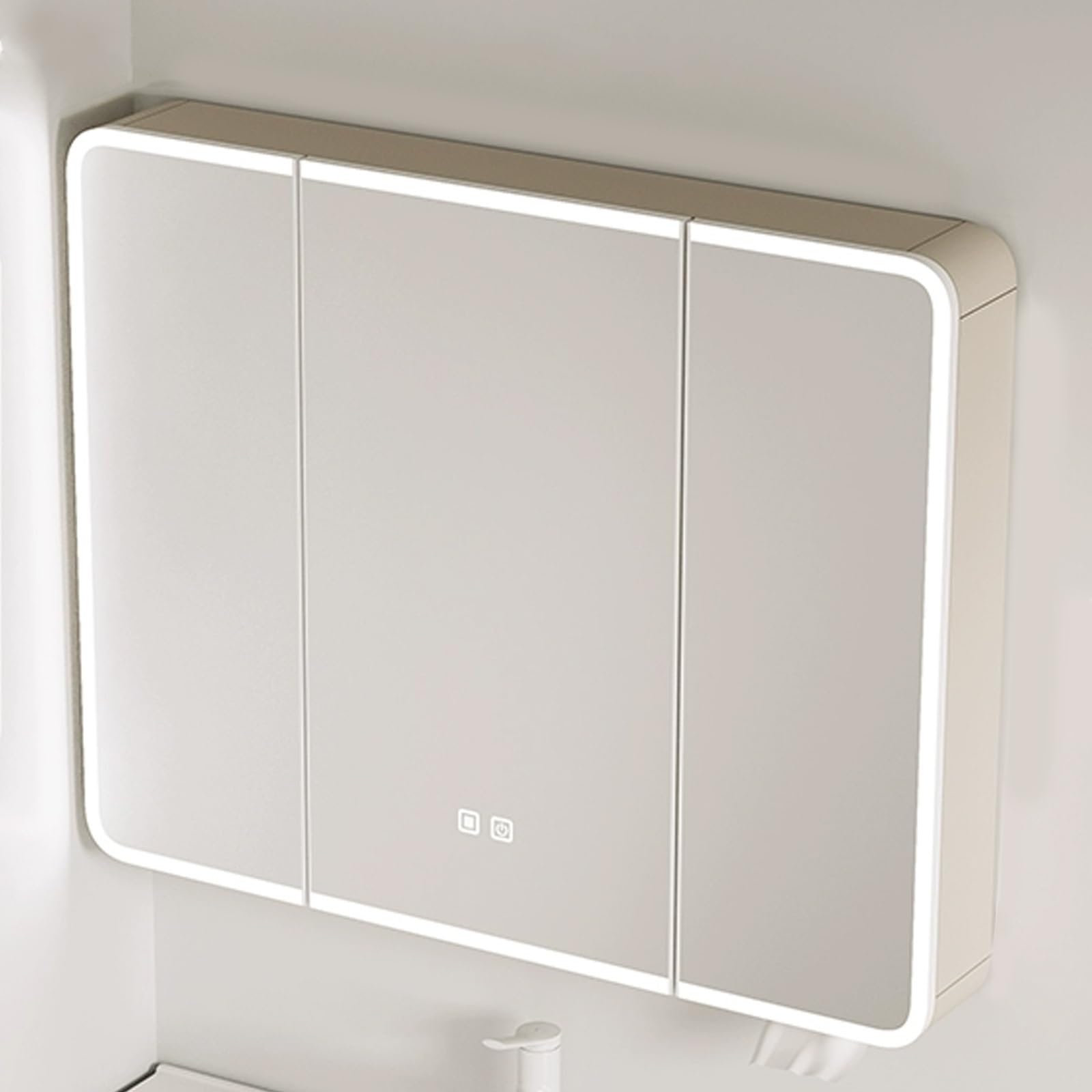 Inteligentna aluminiowa szafka z lustrem łukowym LED do łazienki – przeciwmgielna szafka na leki z przełącznikiem dotykowym, nowoczesny design i duże miejsce do przechowywania dla najwyższej wygody.