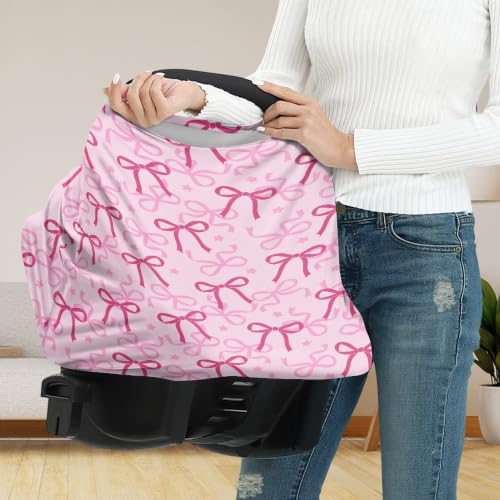 Image of Breathable Car Seat Cover for Babies, Bow Pink