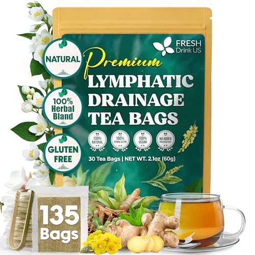 Image of FreshDrinkUS, Lymphatic Drainage Tea | 135 Tea Bags | Herbal Tea Bags with Ginger, Dandelion Root, Burdock Root, Mullein, Calendula, Lemongrass, Rose, Licorice & Tulsi - Caffeine-Free Herbal Blend