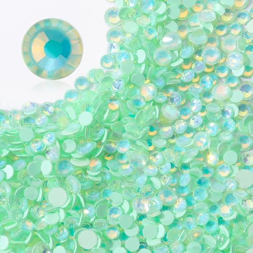 Image of F Light Green Flatback Rhinestones, Glass Rhinestones for Nail Art and Craft, Glue Fix, Loose Crystal Gemstones(F Light Green, SS20, 1440pcs, 4.6-4.8mm)