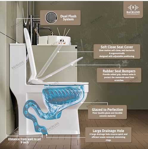 Image of Backline Ceramic Commodes For Toilet | Boxrim Washdown Flushing Water Closet | Western Toilet For Bathroom With Soft Close Seat Cover - S Trap 9 inch Outlet Is From Floor (White) (7 Years Glaze Warrenty)