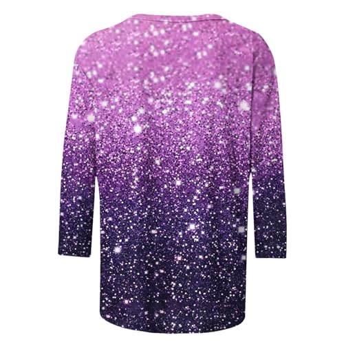 Camiseta Mujer de Manga Larga Brillante Estampado Moda Suelto 3/4 Manga Cuello Redondo Casual Tumblr Túnica Tops Algodón Fiesta Elegante T-Shirt Camisa Original Primavera Verano tee 2025