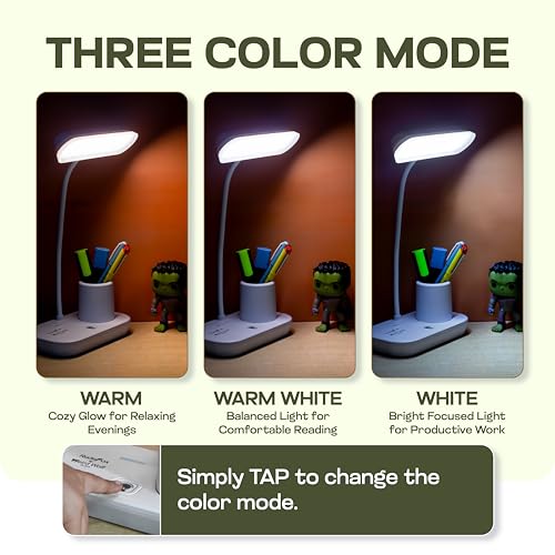 Image of WEIRD WOLF Rechargeable Study Table Lamp with Pen Holder & Mobile Stand, Touch Control, 3 Color Modes, Adjustable Flexible Gooseneck, USB Rechargeable Desk Lamp for Study, Reading, Office & Bedroom