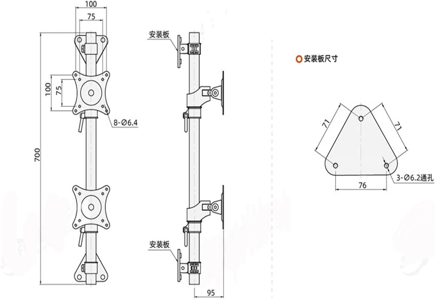 Dual-Screen Monitor Bracket wall-Mounted Upper and Lower Dual-Screen Computer Rack 27-inch FE120W Seamless Splicing