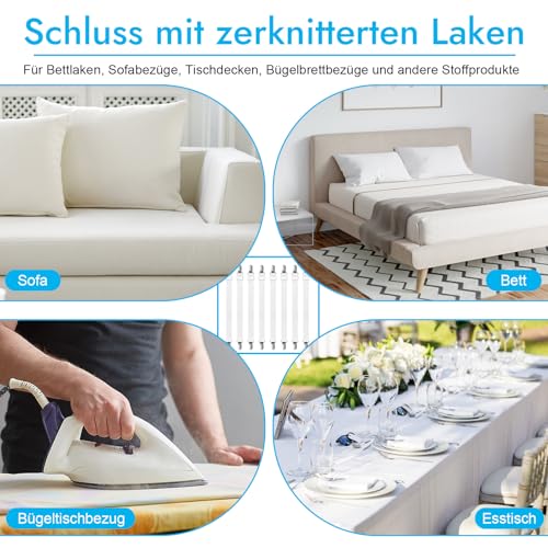 Weysoo Bettlakenspanner Verstellbar, 8 Stück Elastische Bettlaken Spanner, 55-250cm Bettlaken Spanngurte mit Metallclips, Hält Bettwäsche Matratzenschoner Tischdecken und andere Stoffe sicher fixiert