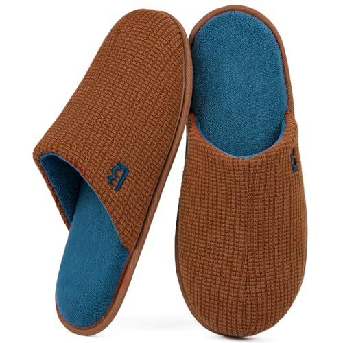 Image of LongBay Mens House Slippers Comfy Knit Scuff Lightweight Memory Foam Slip On Bedroom Shoes for Indoor Outdoor Travel Sugar Almond, 11-12