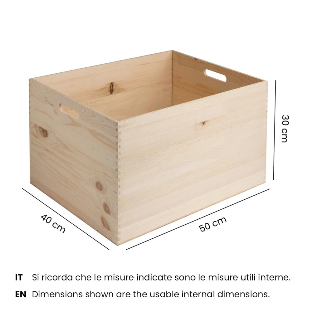 senza coperchio con maniglie per prodotti vari – Misure interne: 50X40X30 | Per bricolage, bomboniera matrimonio, cesti regalo e prodotti enogastronomici - PT04A