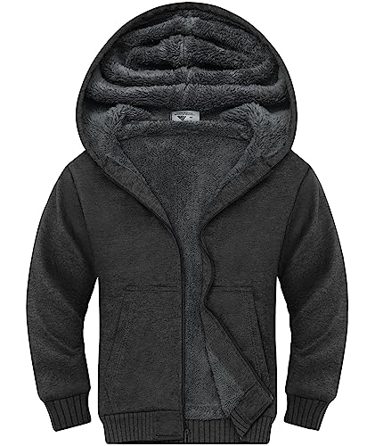 Image of ZITY Boys Zip Up Hoodie Fleece Jacket Kids Sherpa Lined Sweatshirts Outerwear Unisex Warm Winter Coat 6-15 Years Old