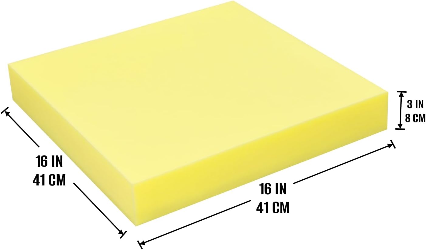 4 Pack 16''x16''x3'' High Density Foam Cushions,Yellow Square Seat Replacement Upholstery Foam for Couch, Chair, DIY