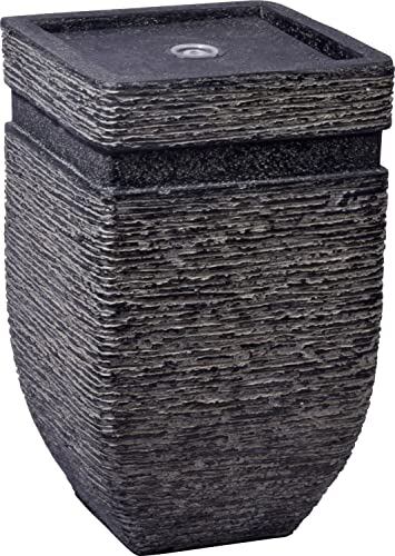 dobar® 96101e Solarbrunnen Hera | Gartenbrunnen mit LED Beleuchtung | Terrassenbrunnen aus Polyresin | Zierbrunnen Outdoor |Dekorativer Springbrunnen Kunststein | 25 x 25 x 40 cm | Grau