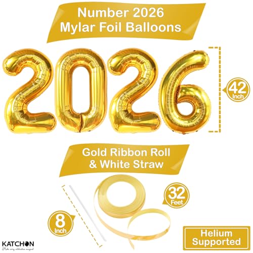 Image of Gold 2026 Balloons 42 Inch, Giant - Gold Graduation Decorations 2026, Foil Number 2026 Graduation Balloons Class of 2026 Decorations | Graduation Party Decorations | Prom Decorations 2026, Katchon