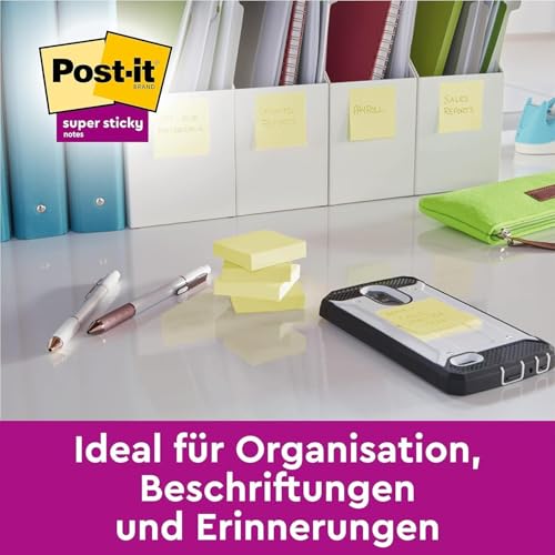 Post-it Super Sticky Notes Kanariengelb, Packung mit 6 Blöcken, 90 Blatt pro Block, 76 mm x 76 mm, Farbe: Gelb - Extra-stark klebende Notizzettel für Notizen, To-Do-Listen und Erinnerungen
