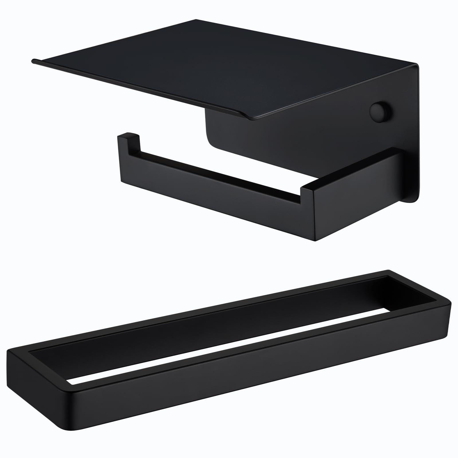 APLusee Matte Black 304 Stainless Steel Towel Bar, Paper Holder with Shelf Bundle, Wall Mounted