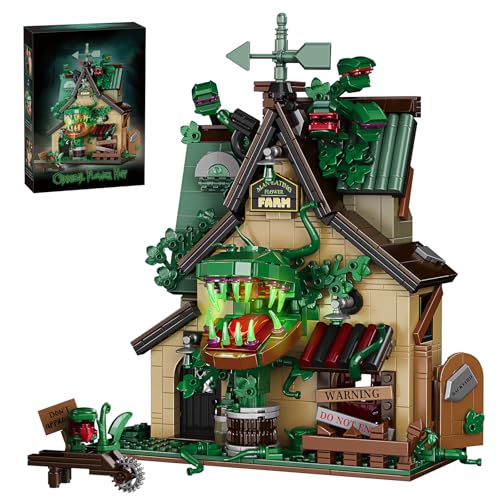 Image of Halloween Haunted House Building Set Man-Eating Flower Farm Architecture Model Kit for Adults Spooky Cottage with Giant Carnivorous Plants Warning Signs Gothic Horror Home Decor Gift 958 PCS
