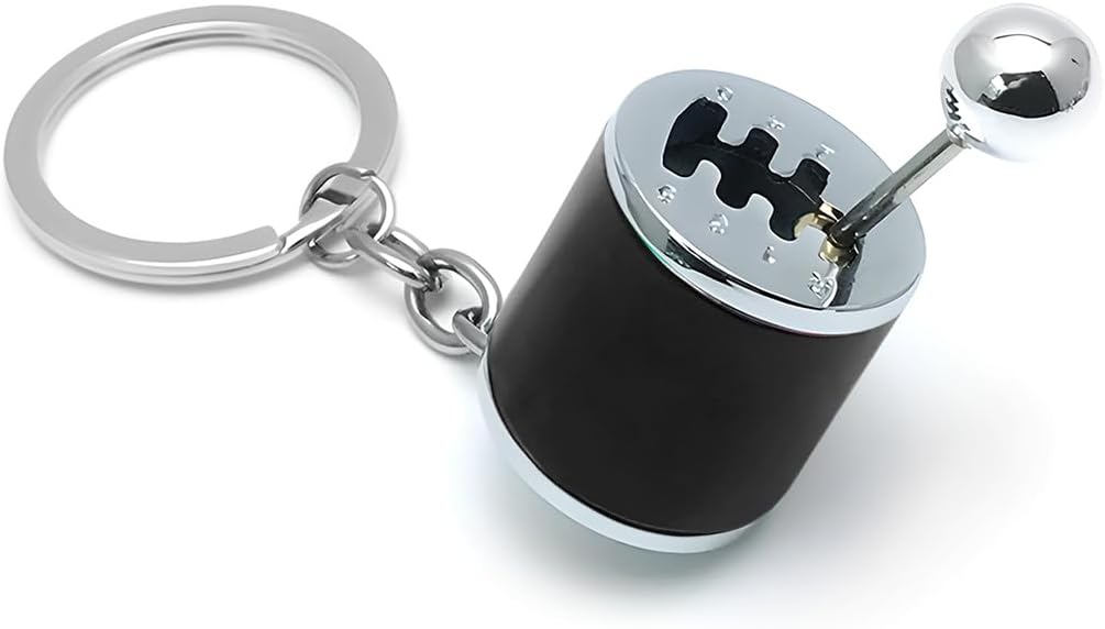 Gearbox Keychain, Six Speed Manual Transmission Stick Shift Keyring, Creative Stress-Relieving Car Accessories, Car Shifter Gear Keyfob Automotive Key Chain Ring (Black)