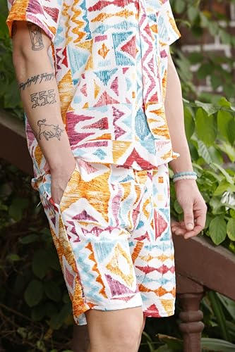 Image of Zilcon Men's Casual Shorts Printed Fabric Drawstring Summer Beach Shorts