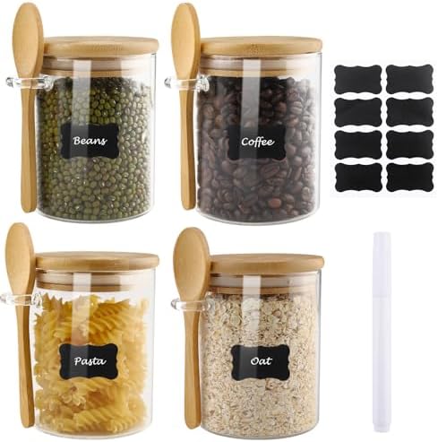 Tarros de Vidrio con Tapa Hermética Cuchara,4 Piezas 350ML Tarros...