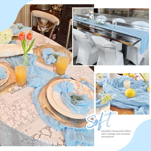 RealBox 6 Pack Baby Blue Cheesecloth Table Runner 17x108 Inch Semi Sheer Boho Gauze Cheese Cloth Fabric Table Runners, for Wedding Party Baby Shower Birthday Home Decor Garden Farmhouse by RealBox - Image 5