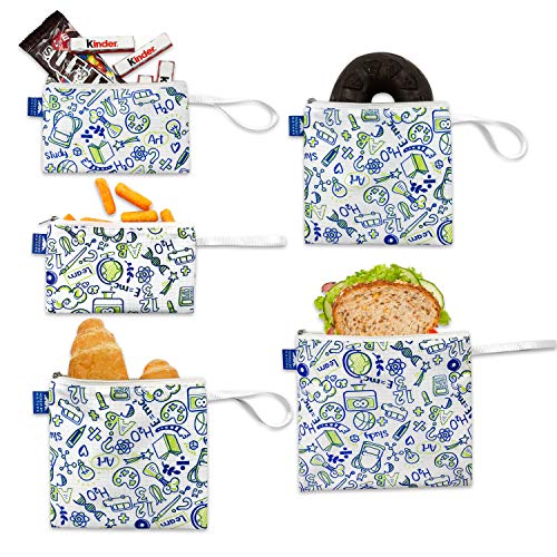 Nordic By Nature Reusable Sandwich Bag Snack Bags - Value Pack of 5 Dual Layer Lunch Baggies - Dishwasher Safe - Eco Friendly Cloth Wraps - Easy Open...