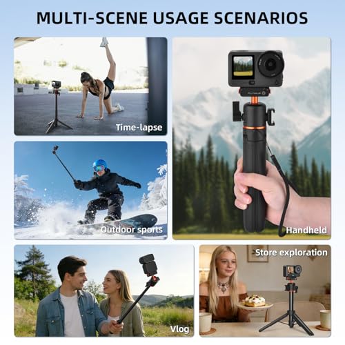 Image of 21 inch Action 6 Camera Tripod, Magnetic Quick Release Adapter Selfie Stick Extended Pole Handle Grip with 360 Ball Head & Cold Shoe Mount, Mini Table Desk Tripod for DJI Osmo Nano Accessories