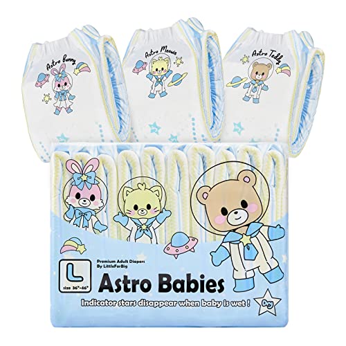 Image of Littleforbig Printed Adult Brief Diapers 10 Pieces - Astro Babies (Large 36 inch-48 inch)