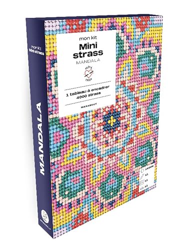 Mon kit Mini strass Mandala: Coffret avec 4000 strass multicolores, 1 tableau encollé format A5, 1 stylet pour placer les strass, 1 bloc de cire pour les attraper, 1 petit plateau: 31628