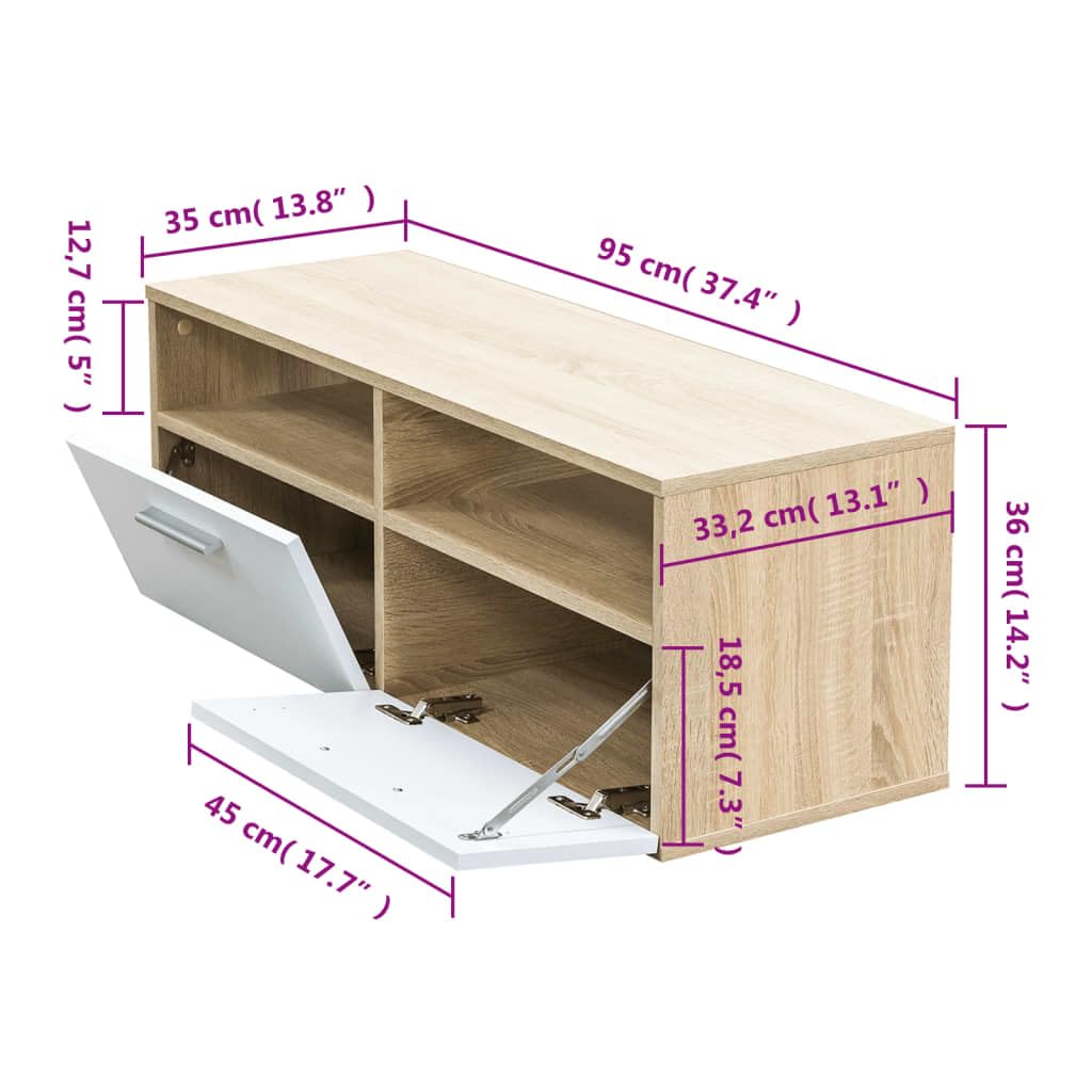 TV-Schrank Holzwerkstoff 95x35x36 cm, Eiche und Weiß, modernes Design, Media Center für Wohnzimmer, Schlafzimmer, einfache Montage