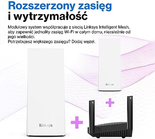 System Linksys Atlas 6 Mesh Wi-Fi 6 dla Całego Domu, Dwuzakresowy Wzmacniacz Sygnału Sieci Bezprzewodowej, 3 Szt, Biały