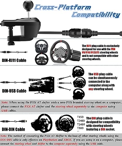 Image of PXN A7 Gear Shifter for Gaming Steering Wheel - H Shifter with 6-Speed, 3 Cables(USB, RJ11,DIN), Push Down Reverse Gear, P-Brake and High&Low Speed Buttons - Universal on PC