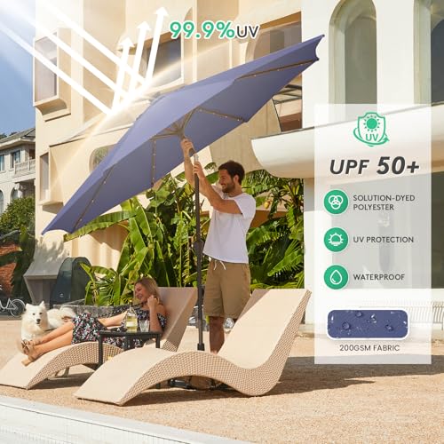 Image of JEAREY 9FT Outdoor Patio Umbrella with Solar Lights, LED Lighted Pool Umbrella with Tilt and Crank, Outdoor Table Umbrellas for Deck, Yard & Market (Dark Blue)