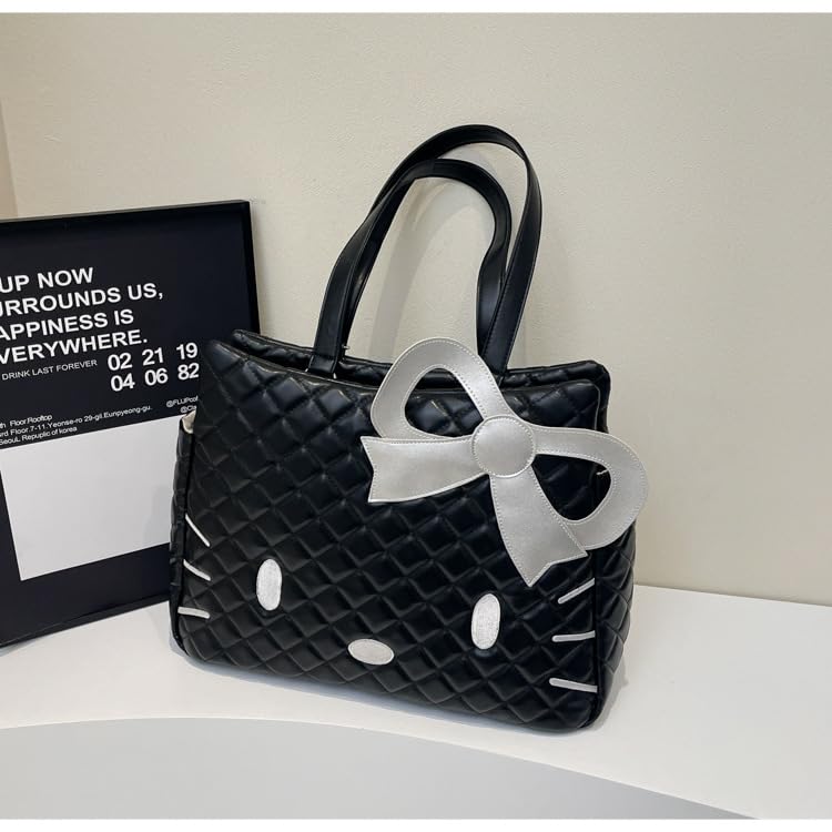 HOKMAH Tote Purse for Women Y2k Purse, Cutecore Backpack Kitty 2000s Grunge Coquette Harajuku Shoulder Bag Daypack Shoujo Bag (Black)