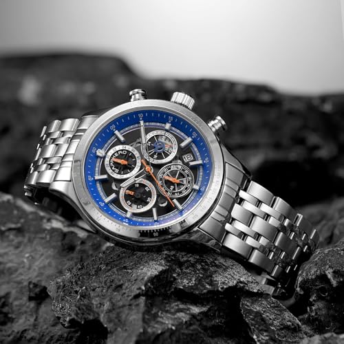 Image of Sapphero Mens Watches Quartz Movement Chronograph 30M Waterproof Steel Strap Fashion Business Sport Design Scratch Resistant Gifts for Men