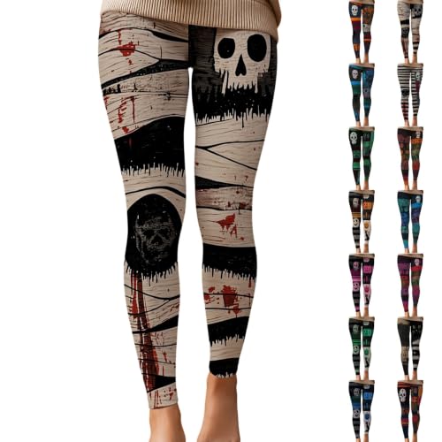 Halloween Leggings Halloween Leggings for Women Stretch Cute Graphic High Waist Yoga Pants Khaki1 Large - image 1
