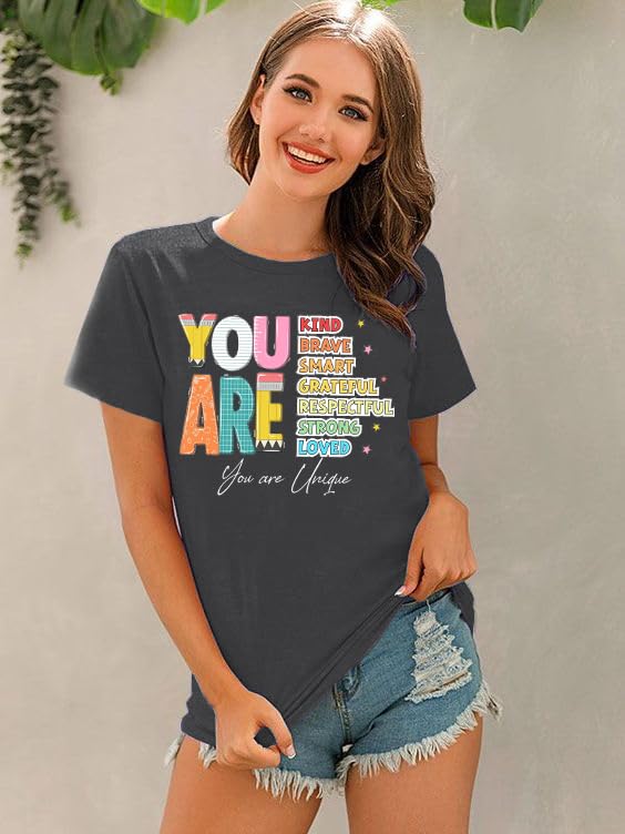 Teacher Shirts Women You are Alphabet Teachers Graphic T-Shirt Back to School Tees Inspirational Kindness Tee Tops2