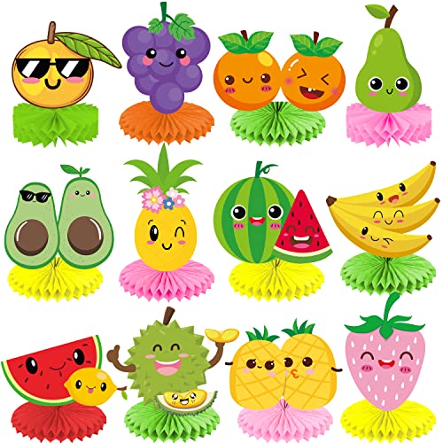 Tutti Frutti Party Honeycomb Centerpieces 12pcs Summer Fruit Pary Table Decorations Tropical Fruit Theme Table Centerpieces for Summer Time Hawaii Luau Party Supplies