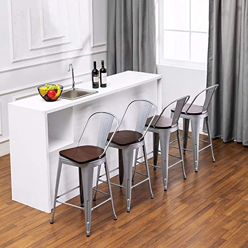 Aklaus Swivel Metal Bar Stools With Backs Counter Stools Set Of 4 Counter Height Stools High Back Bar Chairs 30 Inches Bar Stools Farmhouse Silver #TOP4