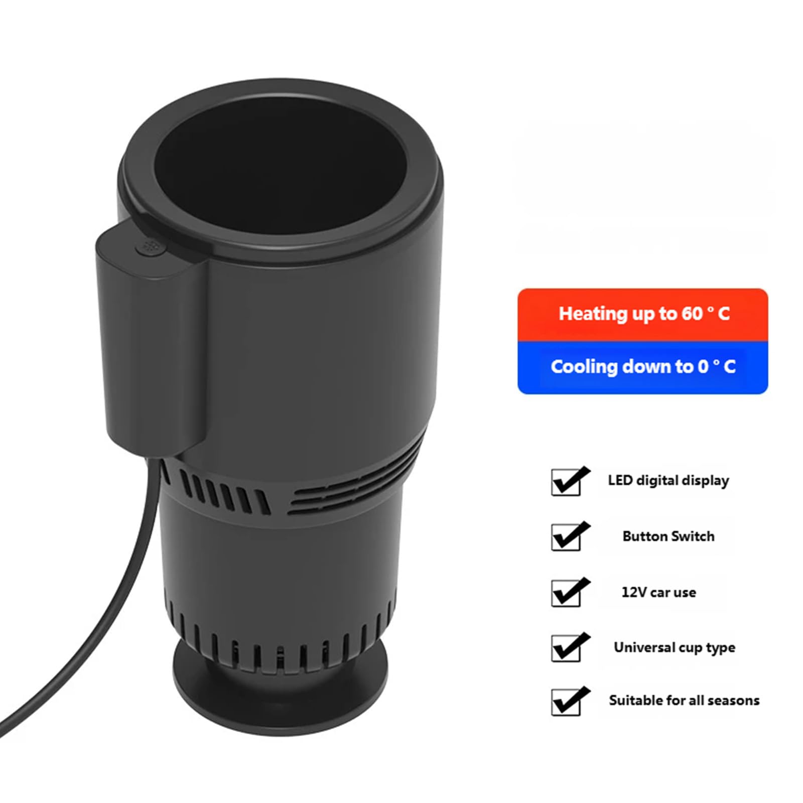 Raffreddatore e scalda 12 V con indicatore di temperatura a LED, frigorifero per viaggi caldi e freddi, raffreddamento automatico e riscaldamento, refrigeratore per lattine per portabevande