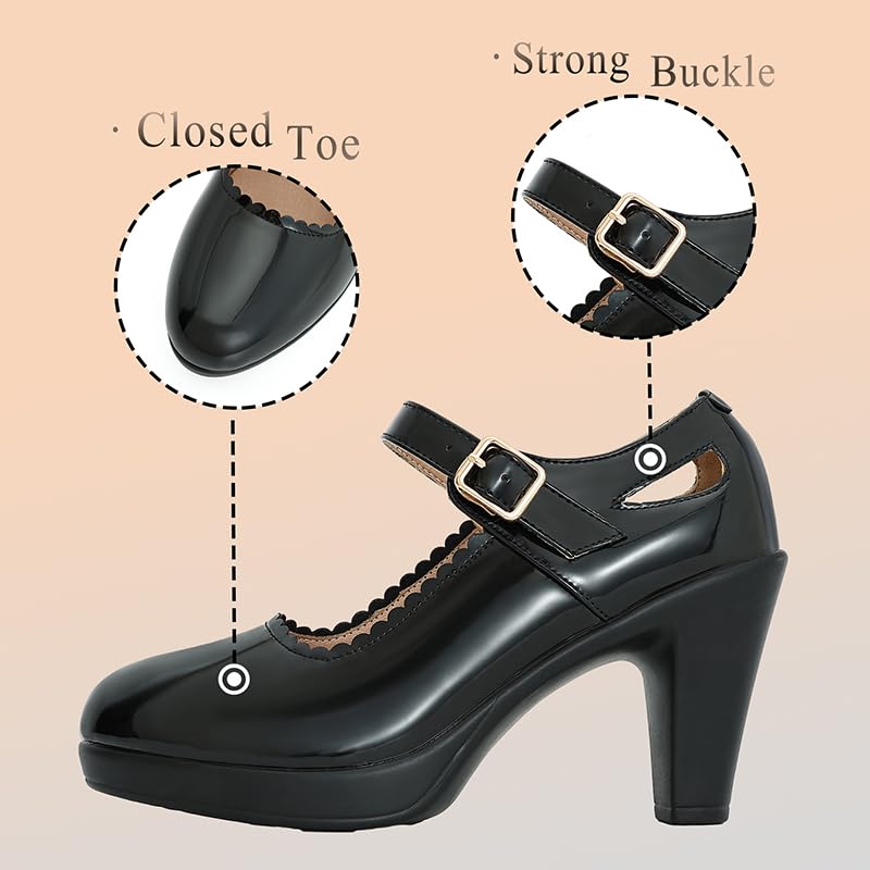 CYBLING Women's Mary Jane High Heels Shoes Ladies Pointed Closed Toe Ankle Strap Dress Pumps3